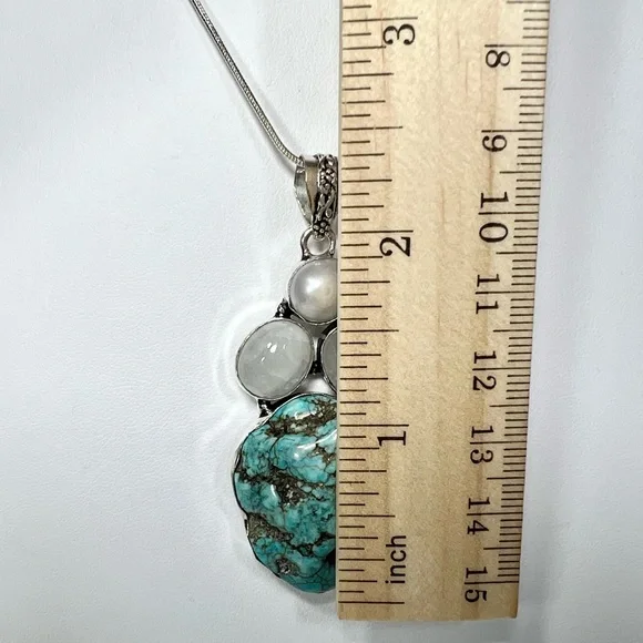 Rough Turquoise Moonstone 925 Gemstone Pendant ONLY - Picture 4 of 6